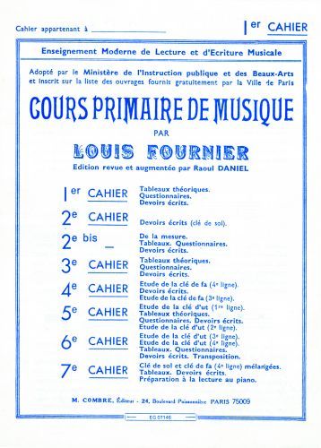 copertina Cours primaire de musique cahier 1 Combre