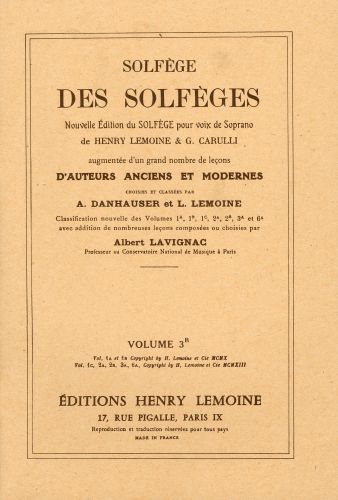 copertina Solfge des Solfges Vol.3B sans accompagnement Editions Henry Lemoine