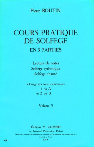 couverture Cours pratique de solfge Vol.3 Combre