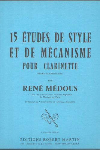 couverture Quinze tudes de Style et de Mcanisme Pour la Clarinette Editions Robert Martin