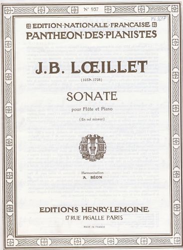 couverture Sonate en Sol min. Editions Henry Lemoine