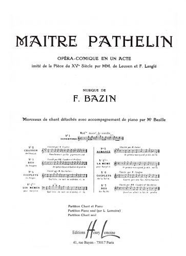 cover Matre Pathelin n5 Romance Editions Henry Lemoine