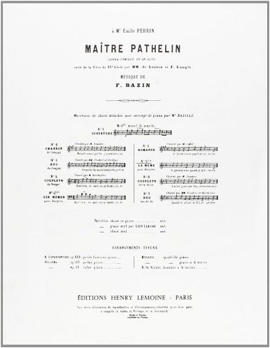 einband Matre Pathelin n5 bis Romance Editions Henry Lemoine